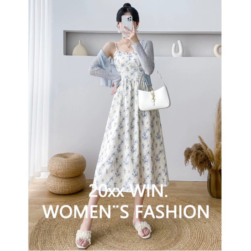 Fresh Lady A- line Long Skirt Floral Strap