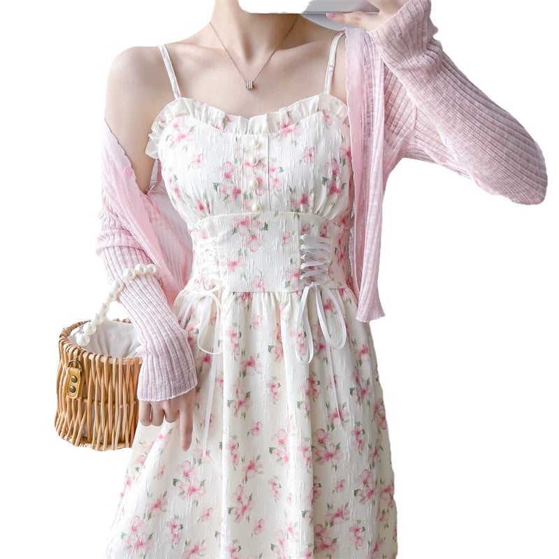 Fresh Lady A- line Long Skirt Floral Strap