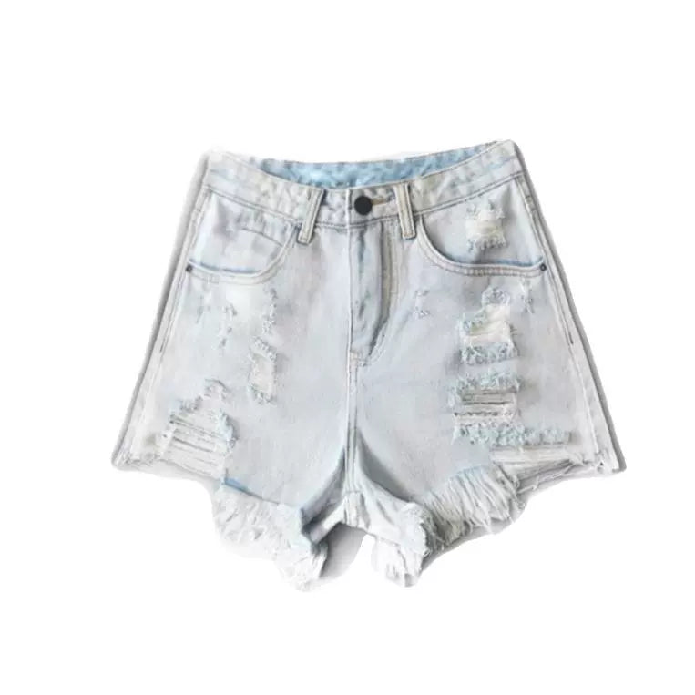 Hot Girls Wear European and American High Waist Light Color Denim Shorts