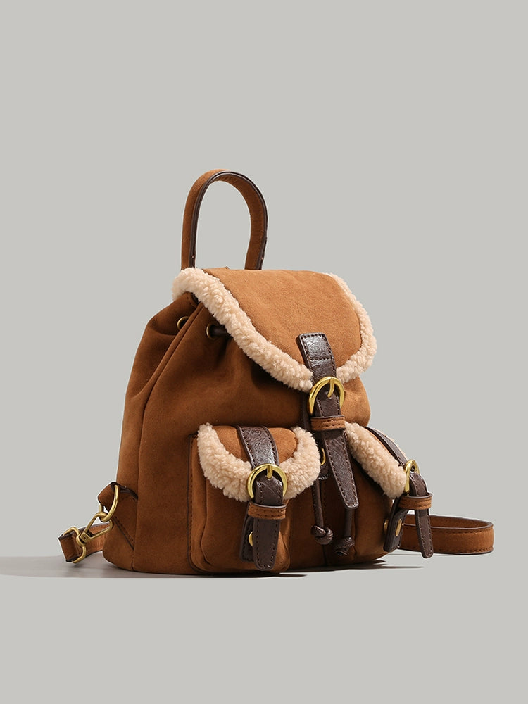Ur Fancy Lamb Wool Backpack Female 2023 New Arrival Winter Frosted Backpack Student Class Schoolbag Bucket Bag