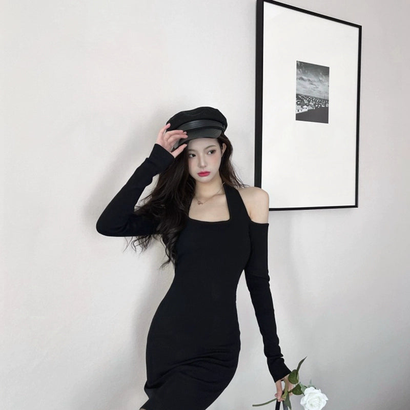 Strapless Sexy Knitted Dress off-Neck Halterneck