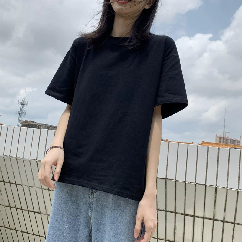 Half-Sleeve Top Solid Color Large Student Ins T-shirt