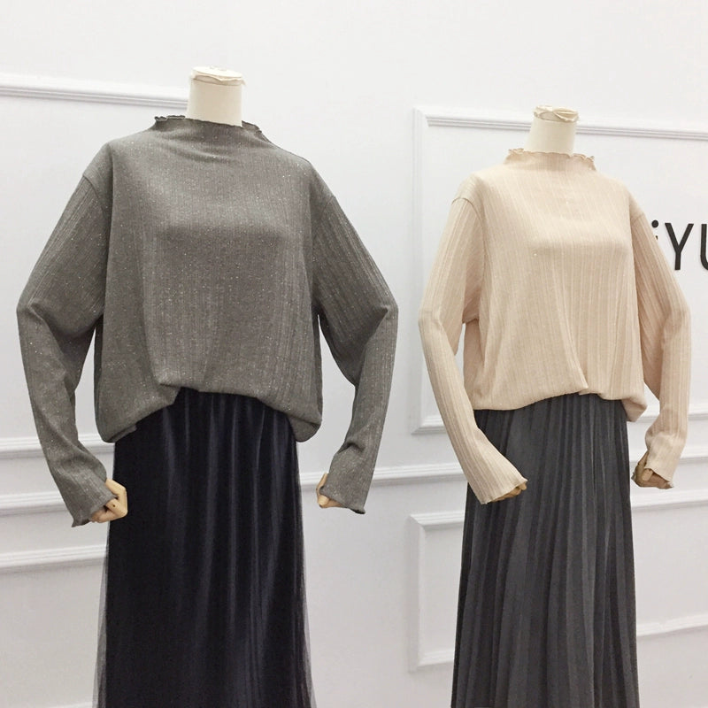 Chubby Girls Thin Inner Match Loose Mock Neck Spring and Autumn Clothing