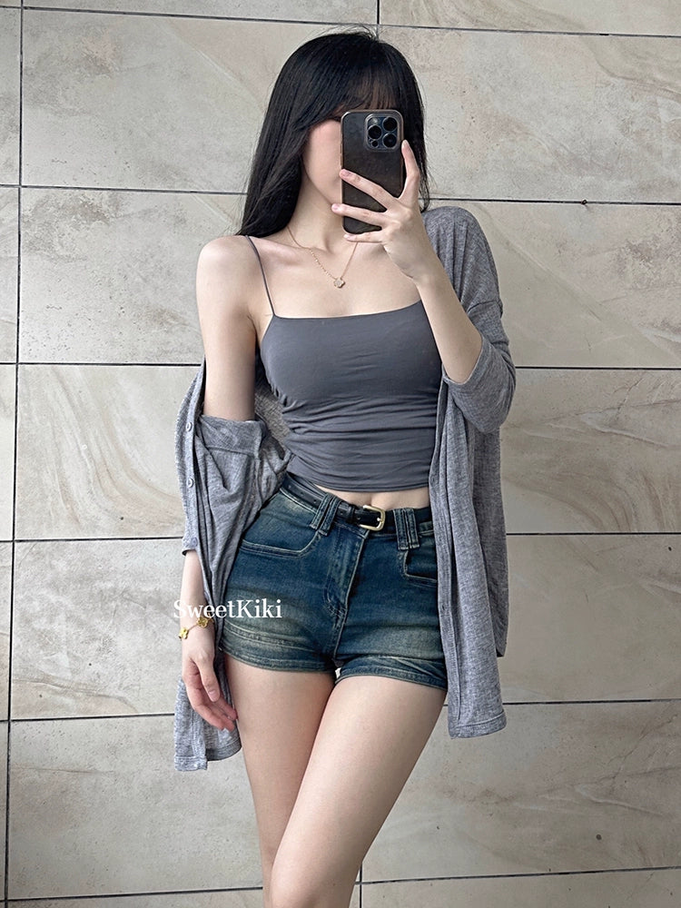 Distressed Retro Jeans Women clothes Summer Clothing American Gyaru Hot Pants Wide Leg Super Short Shorts High Waist Straight A Word Pants