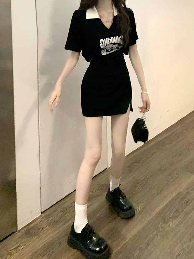 Polo Stylish Niche Midriff Outfit Hollow Dress