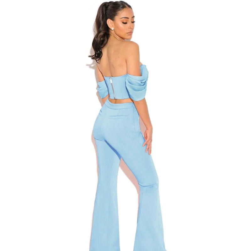 Sky Blue Slim Fit Matching Party Party Casual Tube Top