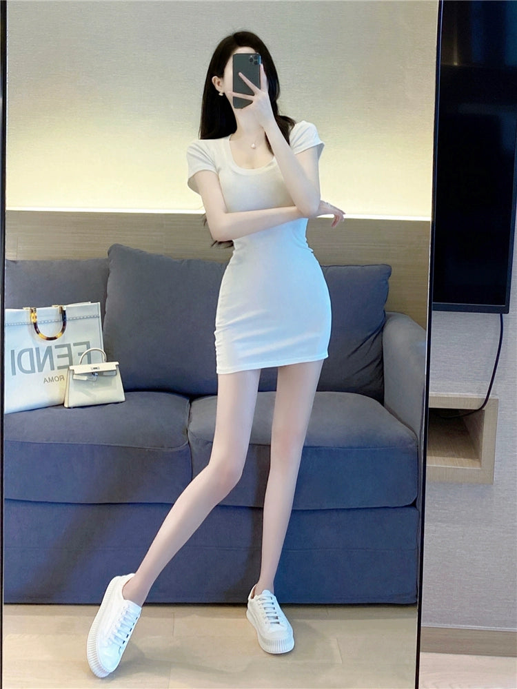 Summer Slim-Fit Slim Looking U-Collar Hot Girl Hip Skirt