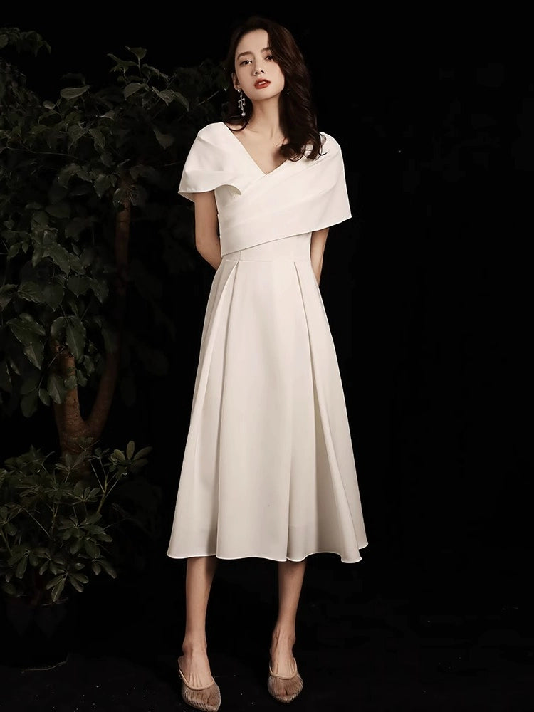 off-Shoulder White Elegant Registration Little Evening Dress