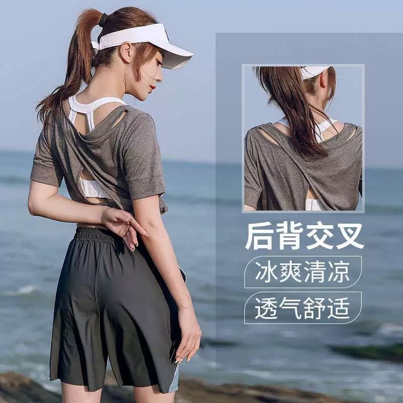 Plus Size Yoga Wear Women's Summer Fitness Suit Plus Size Ladies Loose Shorts 100.00kg Running Quick Drying Clothes Morning Running Sportswear
