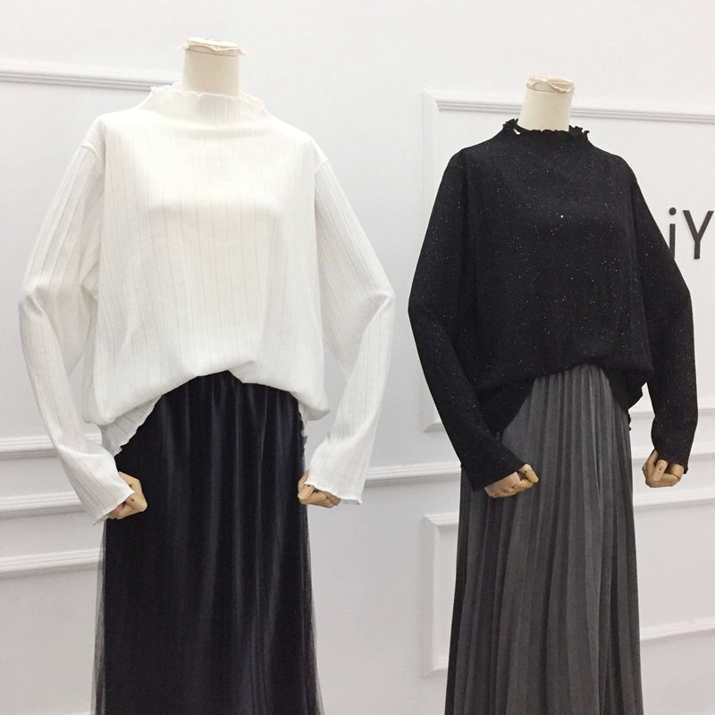 Chubby Girls Thin Inner Match Loose Mock Neck Spring and Autumn Clothing