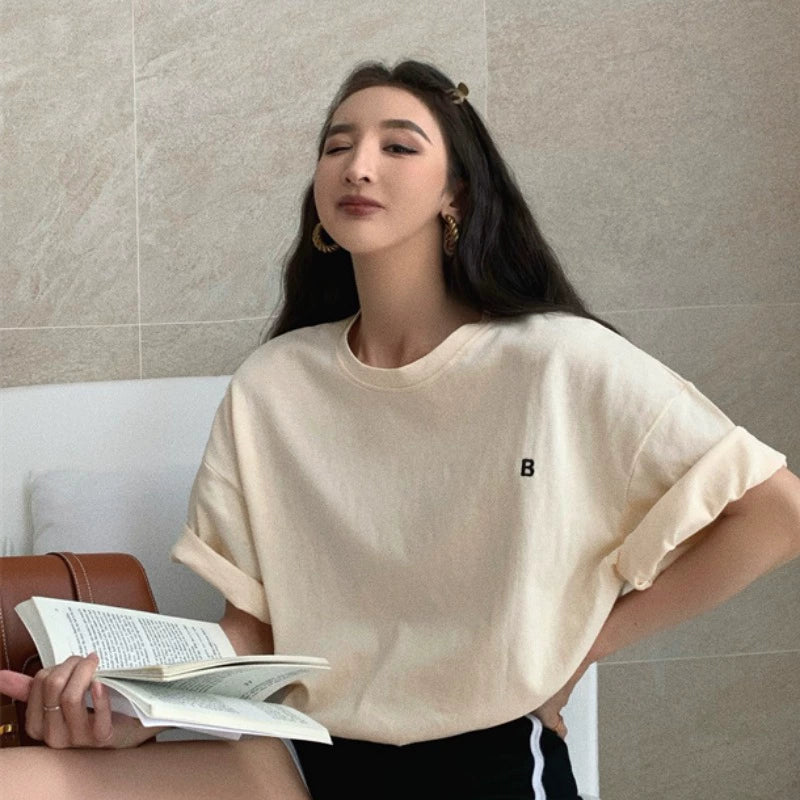 Harajuku Designer White Top T-shirt with Short Sleeves