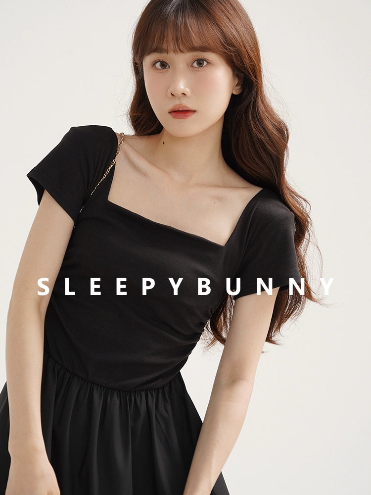 Sleepy Bunny Black Summer French Retro Dress
