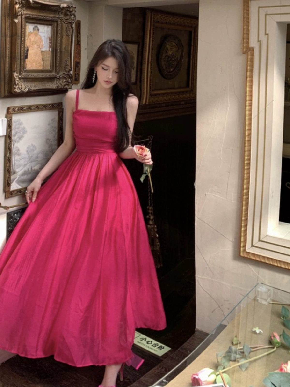 Romantic Rose Red Summer Beach Atmosphere Suspender Dress