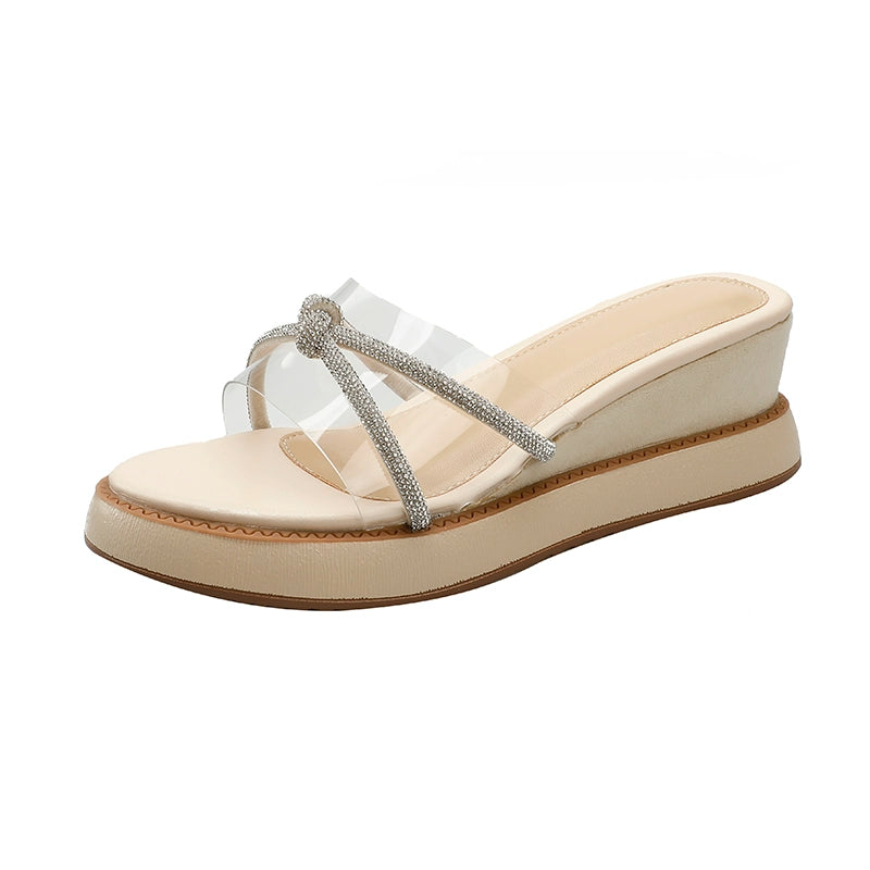 Women's Wedge Sandals Thick Sole Platform Shoes Roman Rhinestones