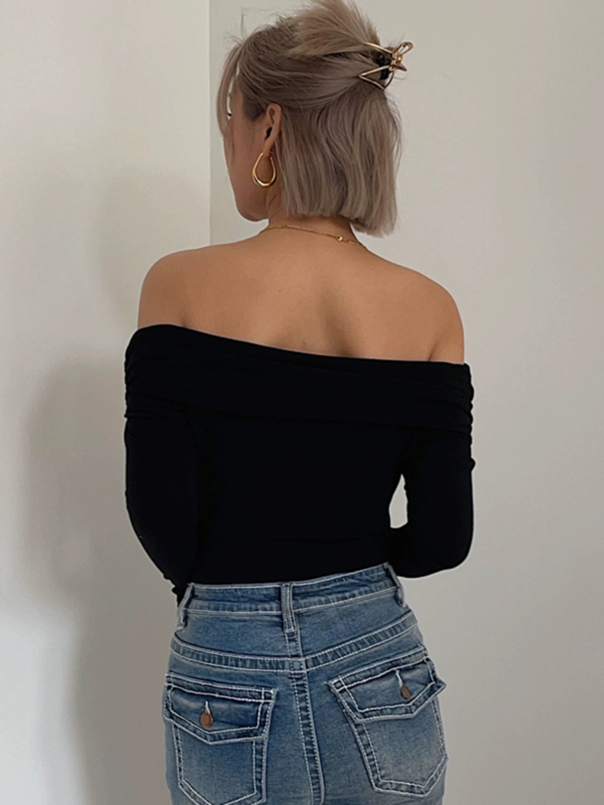 Homemade Sexy off-the-Shoulder Collarbone off-Neck Top Long sleeves Shirt Women Spring Tight Sweet Gyaru High Waist Bottoming Shirt