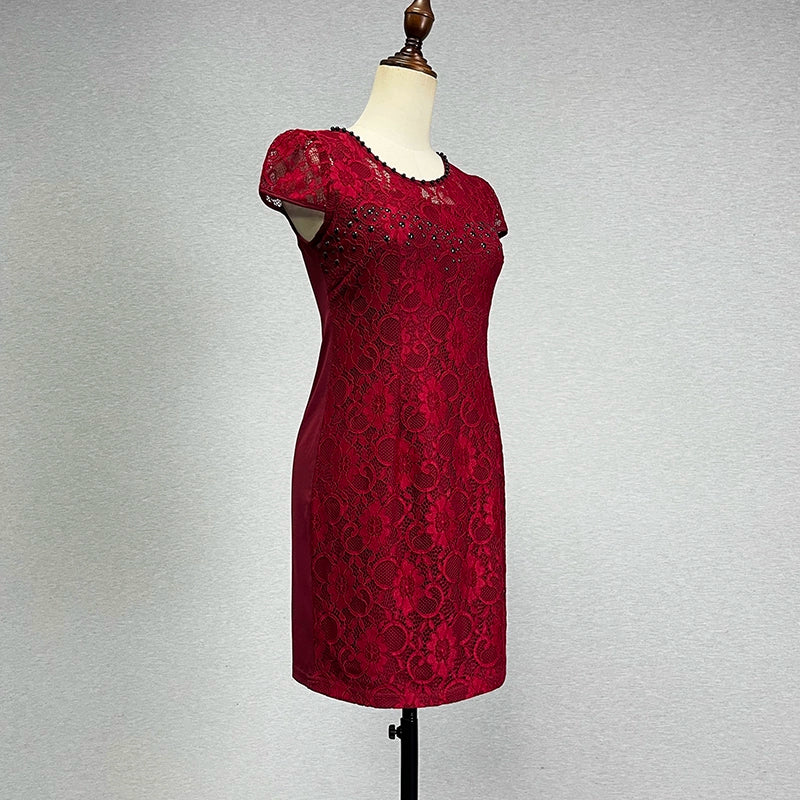 Short Sleeve Stretch Slim Fit Sexy Cutout Hip Skirt Lace