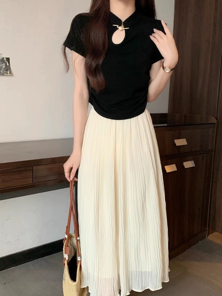 Niche Chinese Style Top T-shirt with Short Sleeves Improved Cheongsam