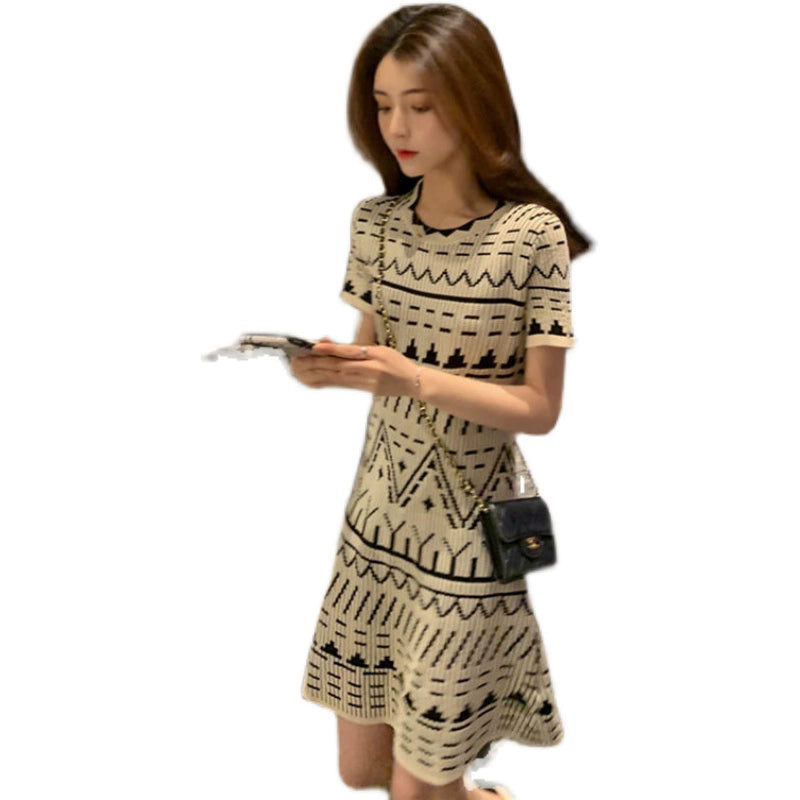 Ice Silk Dress Classic Style Crew Neck Short Sleeves T-shirt