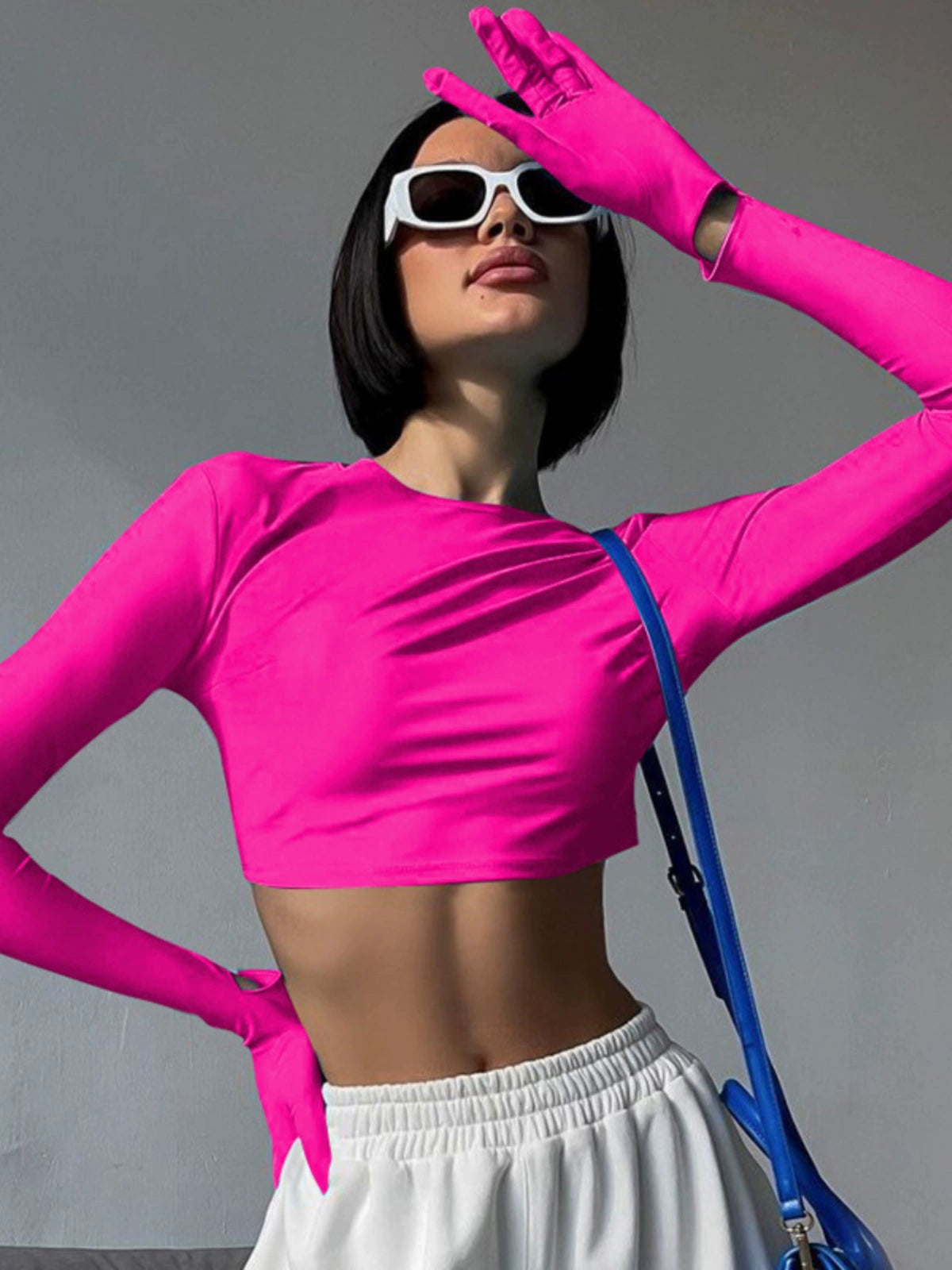 Sexy Style Bright Color Street Shot Wear Match Bare Midriff Slim Fit Tops