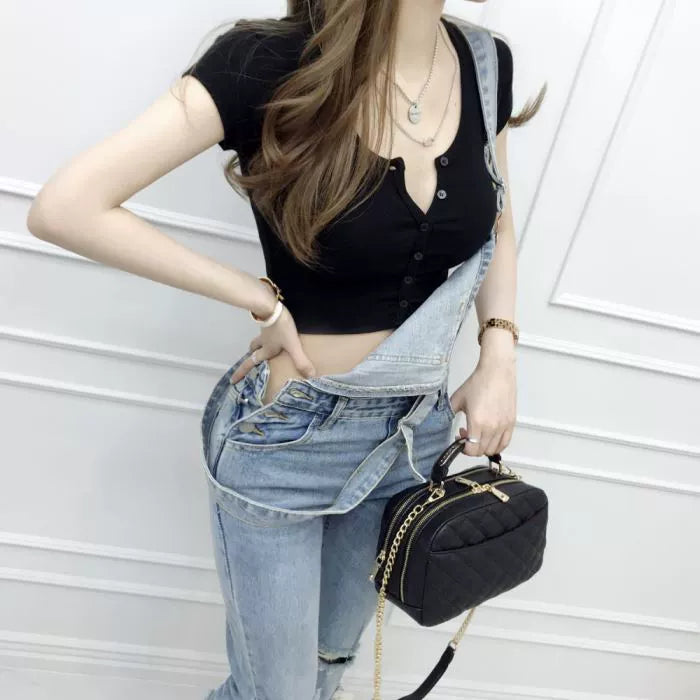 Internet Celebrity Niche Chest-Flattering Instagram-Style Cropped Button-down T-shirt with Short Sleeves