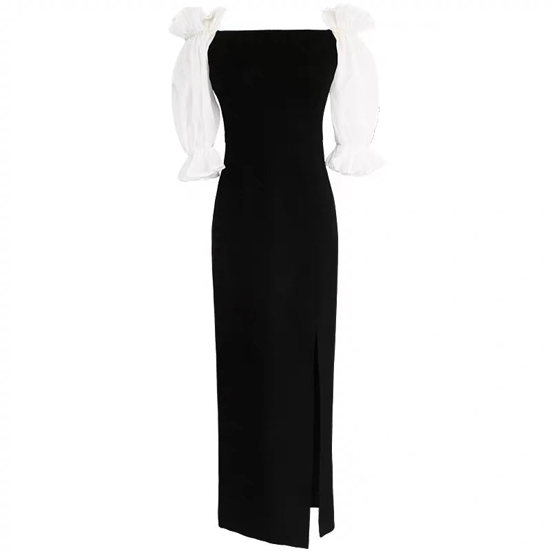 Sexy Goddess-Style Lantern Sleeve off-Shoulder Dinner Formal Dress Spring and Summer Socialite Elegant Sheath Long Dress