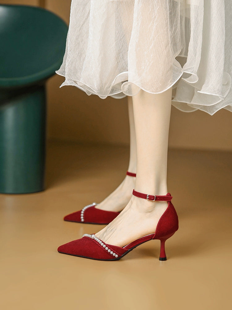 Creamy-white Flats Bridesmaid Small Heel Hollow Closed Toe Sandals