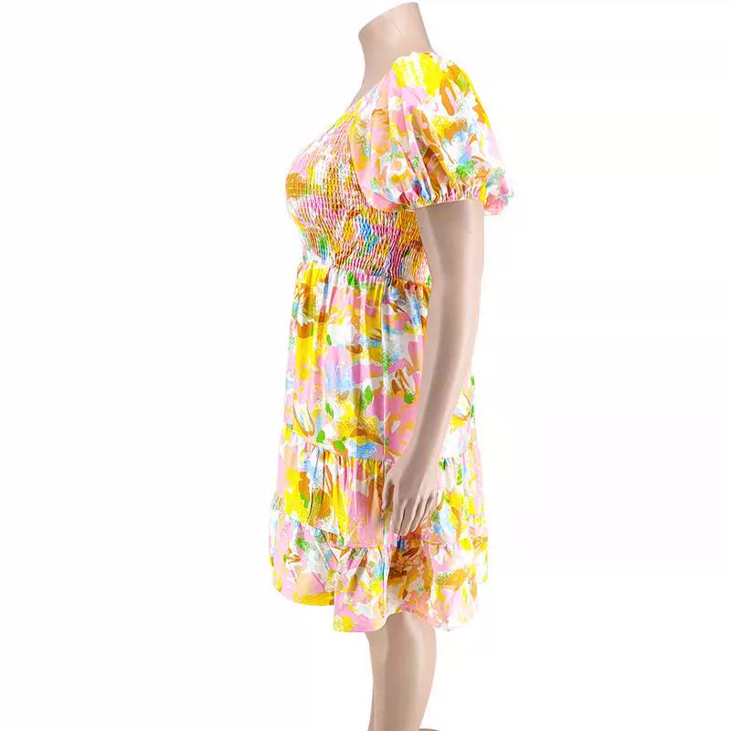 Fat Women plus Size Autumn Sexy Dresses Casual Printed Dress
