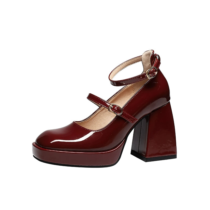 Waterproof Platform Short Red Wedding Shoes Square Toe Strap