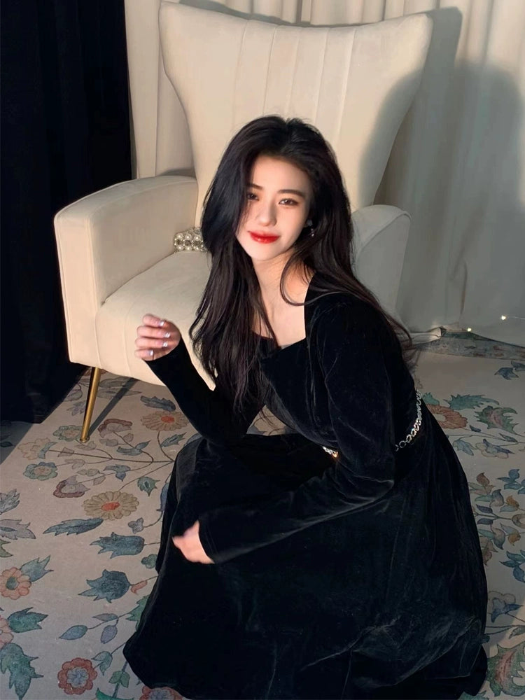 Party High-End Affordable Luxury Black Velvet Gown