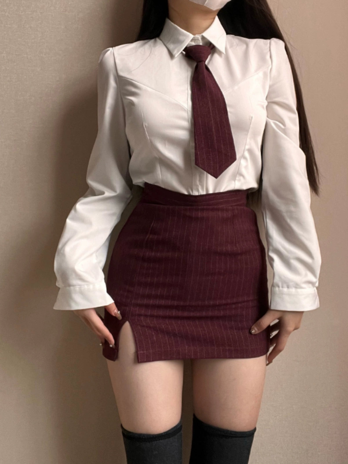 JK Bear Second Wear High Puff Sleeve Shirt Skirt