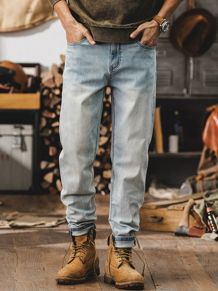 Classic Light Color Spring Concise White Washed Denim