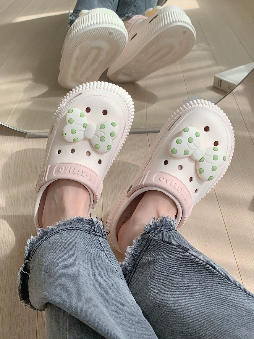 Thin Strips Student Outer Wear Fairy Style Bowknot Two-Way Beach Shoes Women's Non-Slip Muffin Platform Coros Shoes Summer