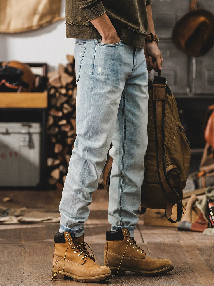 Classic Light Color Spring Concise White Washed Denim