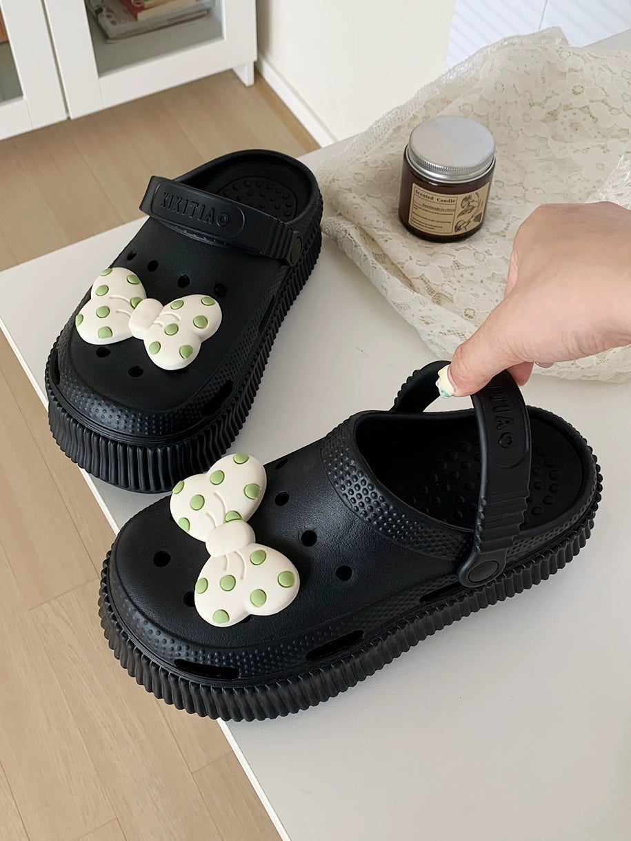 Thin Strips Student Outer Wear Fairy Style Bowknot Two-Way Beach Shoes Women's Non-Slip Muffin Platform Coros Shoes Summer