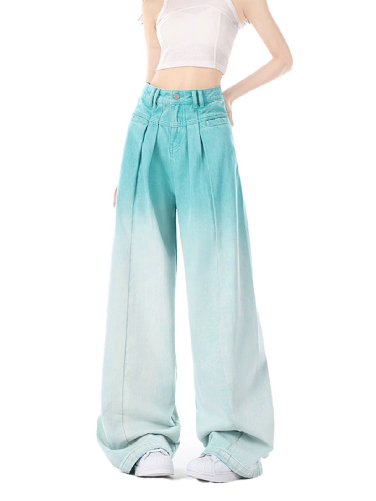 Lake Blue Dopamine Cuffed High Waist Casual Jeans