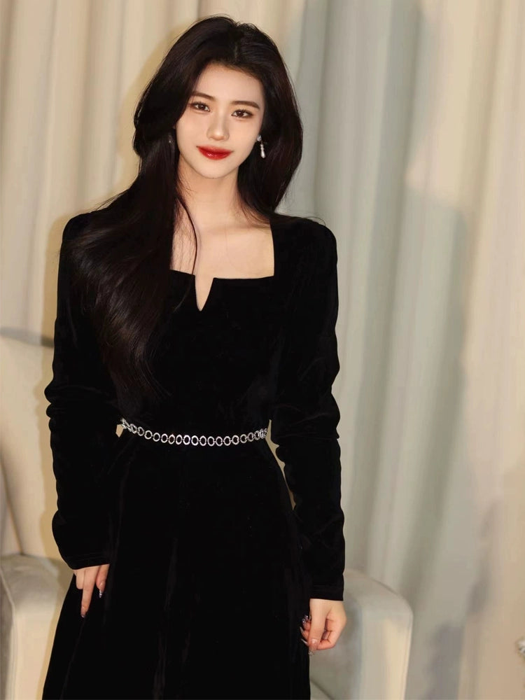 Party High-End Affordable Luxury Black Velvet Gown