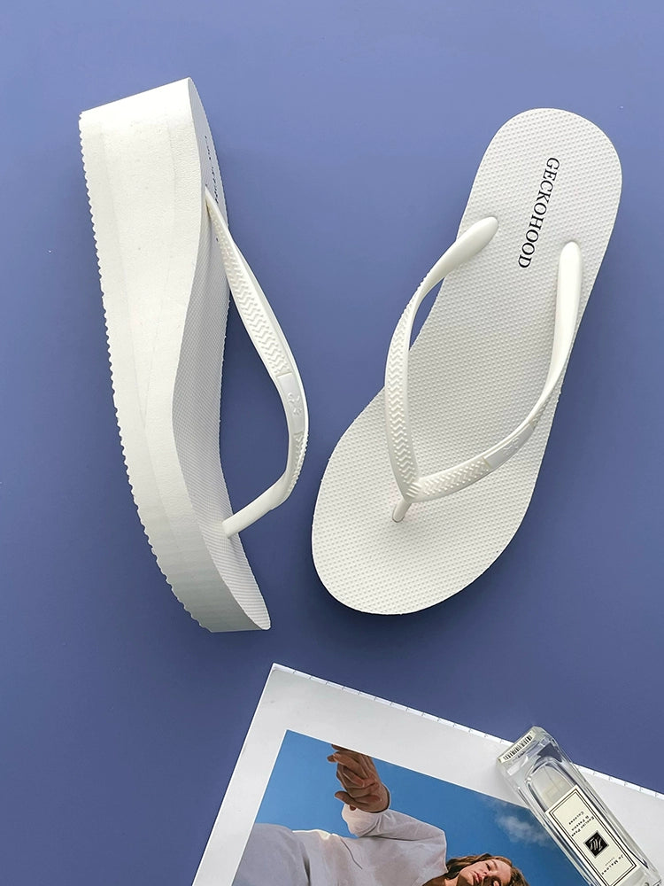 Thick Sole Non Slip Beach Black Fashion Wedge Flip-Flops