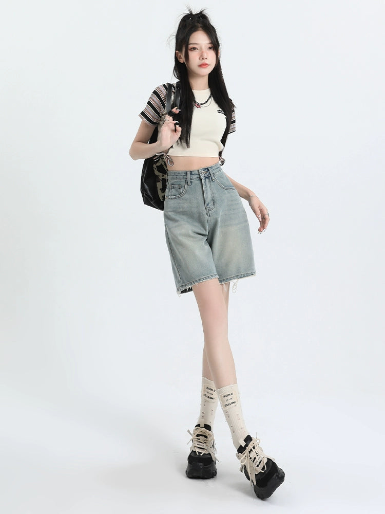 Cropped Loose Straight High Waist Vintage A- line Jeans