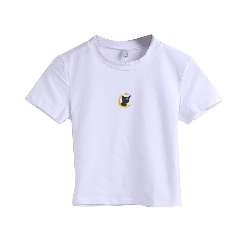Internet Hot Top Short-Sleeved Jazz Dance T-shirt Ins Embroidery