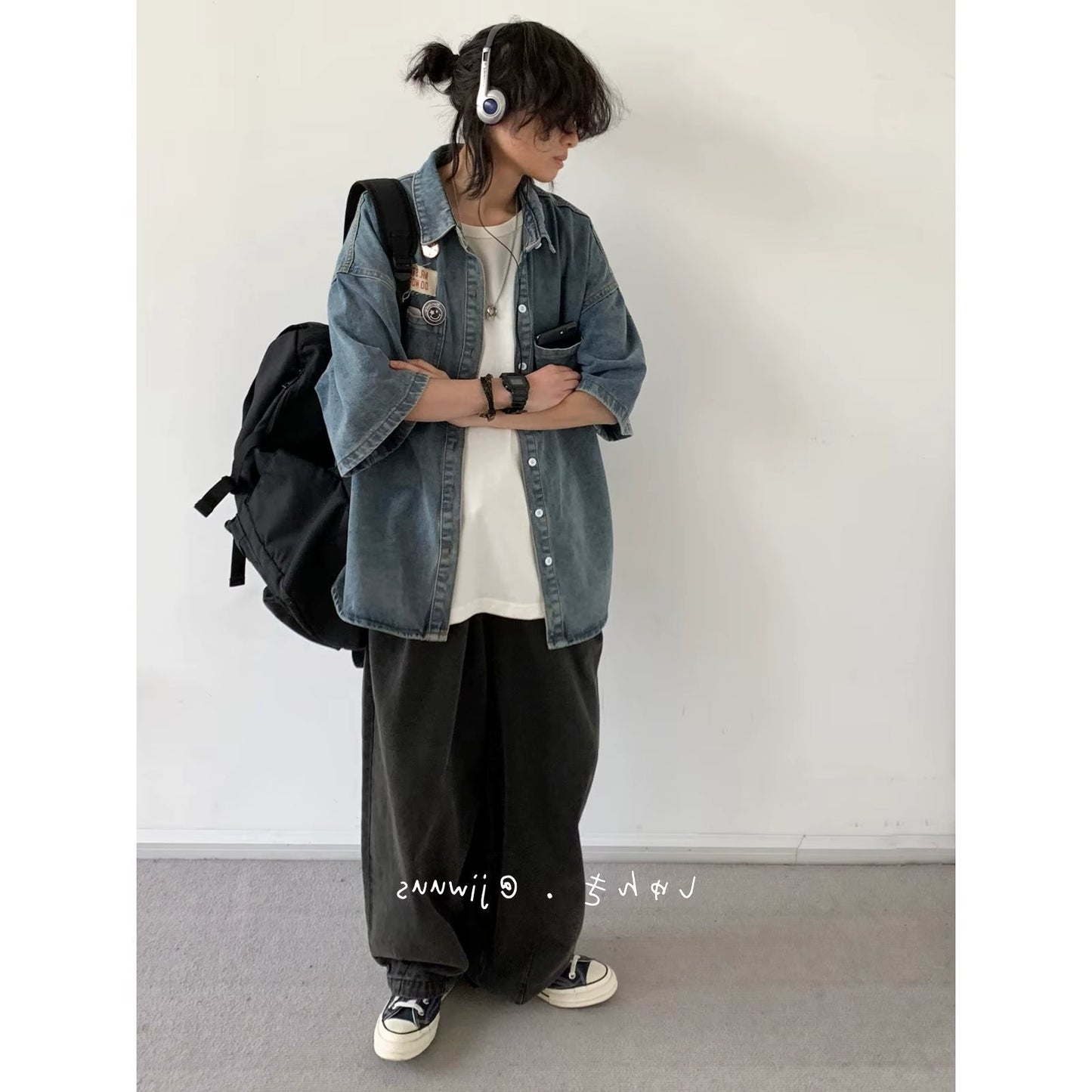 Cityboy American vintage Washed Distressed Denim Short sleeve Shirts Men's Casual Loose Japan fashion Shirt Outerwear Trendy