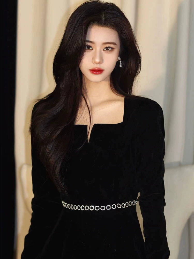Party High-End Affordable Luxury Black Velvet Gown