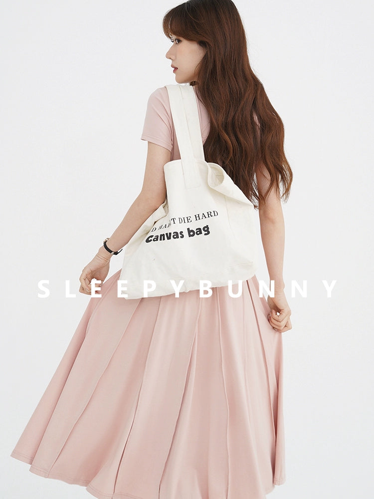 Sleepy Bunny 16 Pieces Patchwork Three-Dimensional Pink Slim-Fit Long Dress