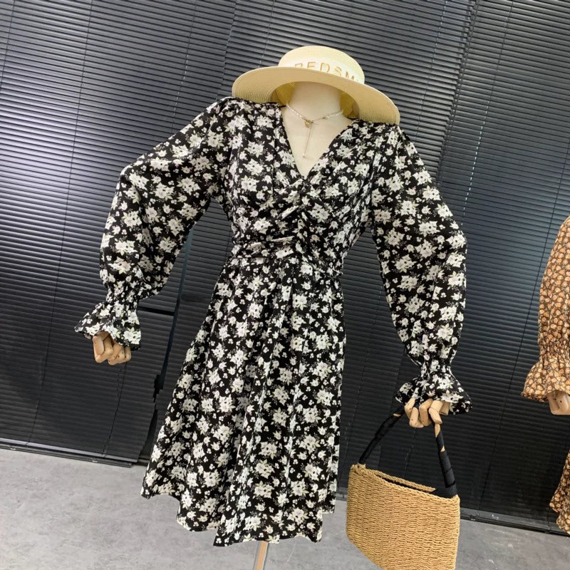 Women's Fashion Trendy V-neck Floral Long Sleeve Dress