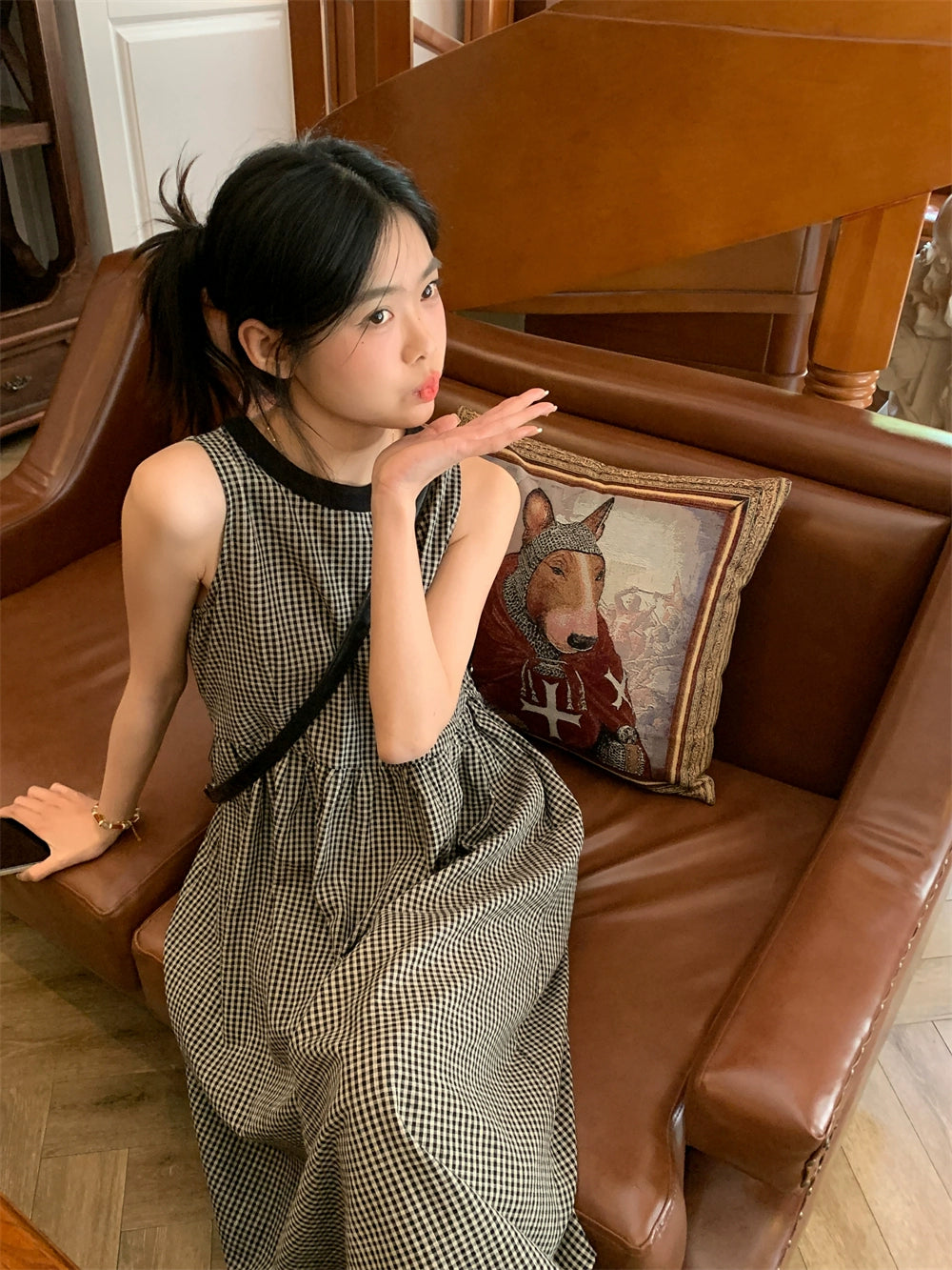 Women's Vintage Plaid Dress for Summer Casual Vest