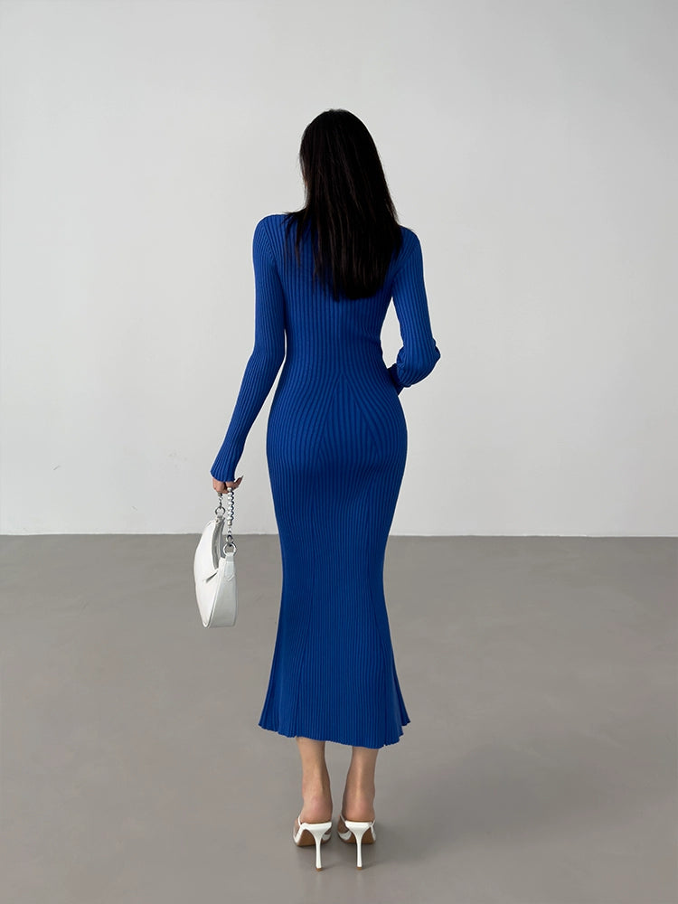 Spring and Autumn French Sexy Sexy Knitted Dress Slimming and Tight Slim Fit Sweater Adult Lady like Woman Hip V Neck Long Dress
