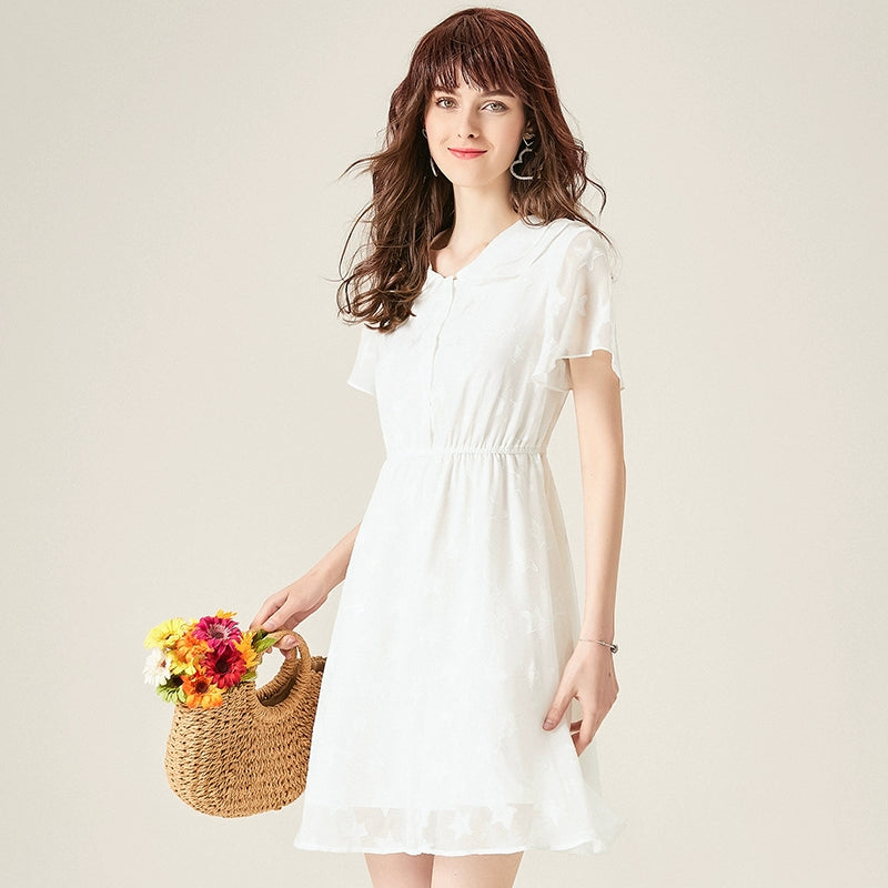 Doll Collar Summer High Waist Slim Looking XINGX Dress