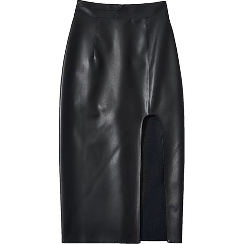Cotton Ocean Fashion Show Thin Black Niche Sexy Leather Skirt