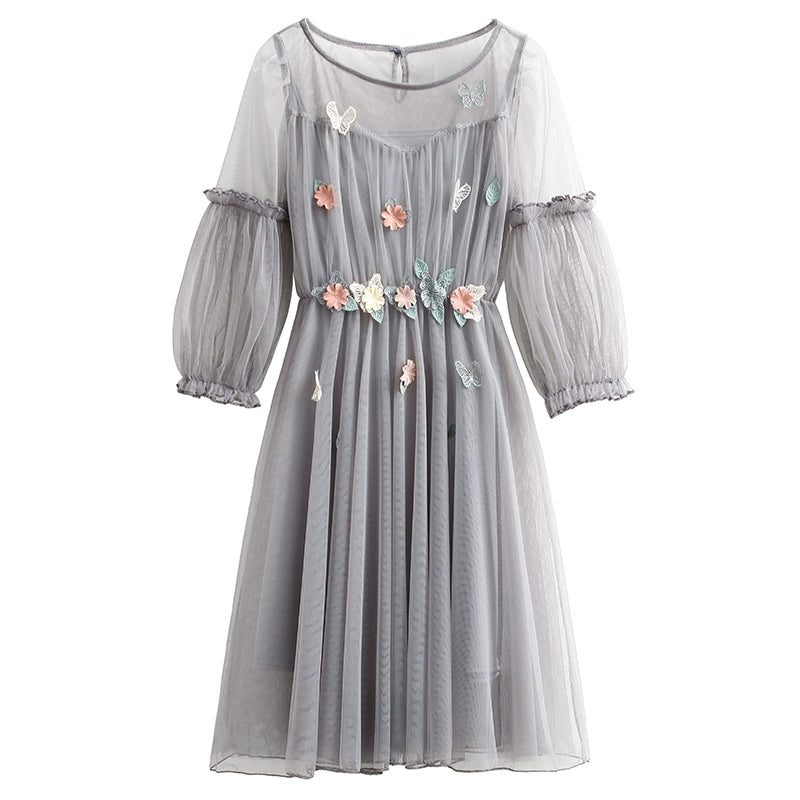 Dress New New Arrival Summer Popular Fairy French Niche Style Fairy Flower Mesh Overall Dress Set Skirt