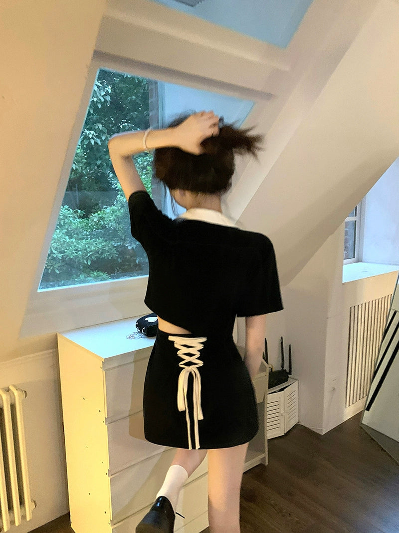 Polo Stylish Niche Midriff Outfit Hollow Dress