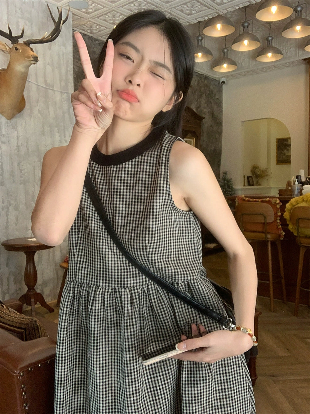 Women's Vintage Plaid Dress for Summer Casual Vest